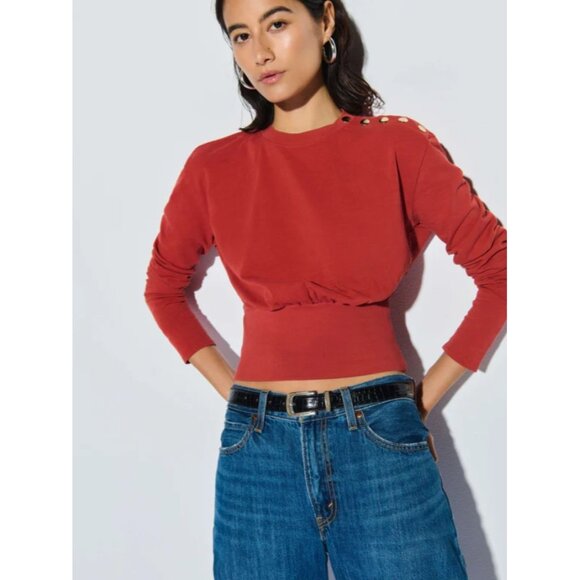 Nation Los Angeles Monique Top Ribbed Waistband Snap Shoulder Terracotta Small - Picture 1 of 6